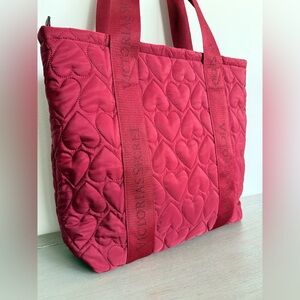 Victoria’s Secret RED QUILTED HEART Puffer TOTE Shoulder Bag NWT